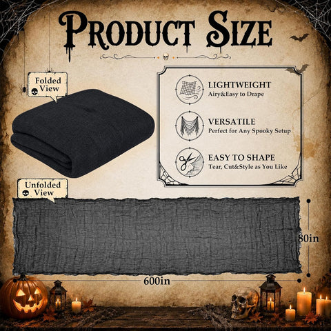 600 x 80 in Halloween Creepy Cloth for Yard and Outdoor Decorations, Black
