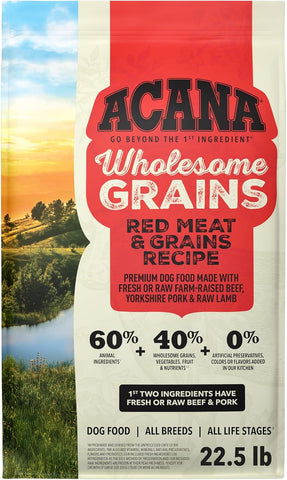ACANA Wholesome Grains Dry Dog Food Red Meat & Grains 22.5lb Bag