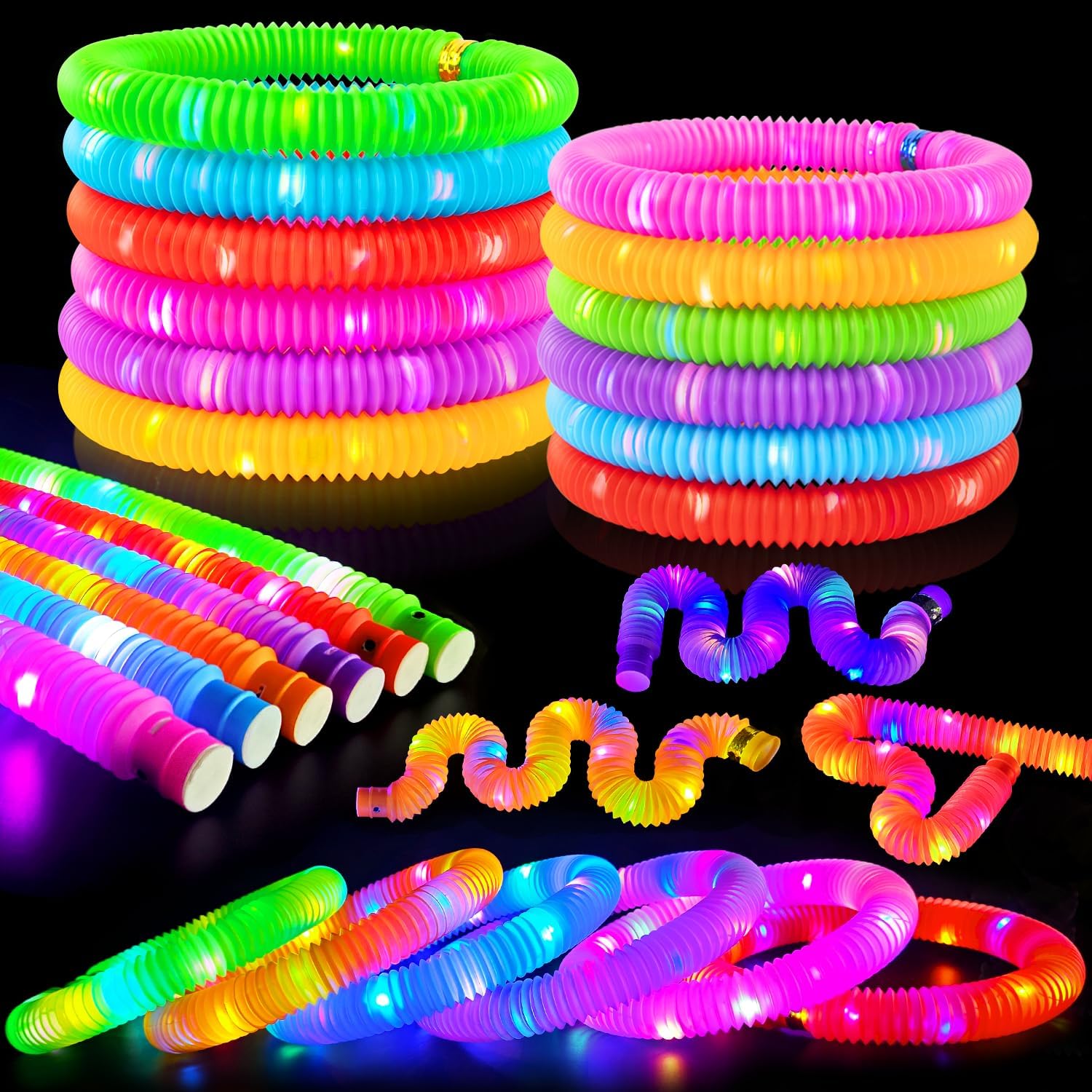 Glow Sticks Camping Essentials for Toddlers 6-96 PCS,Light Up Pop Tube Toys