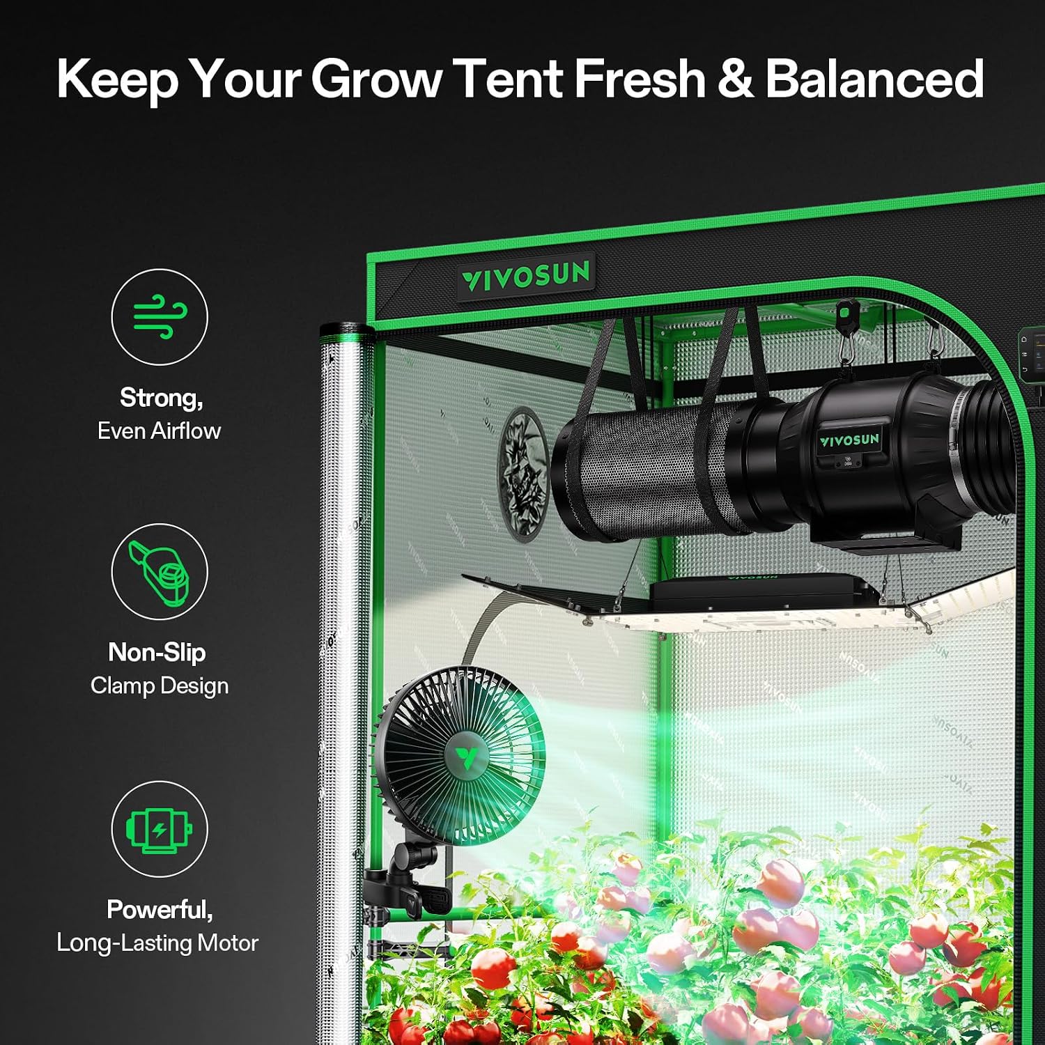 VIVOSUN AeroWave A6 Grow Tent Clip Fan, 6" Auto Oscillating Fan, 1-Pack