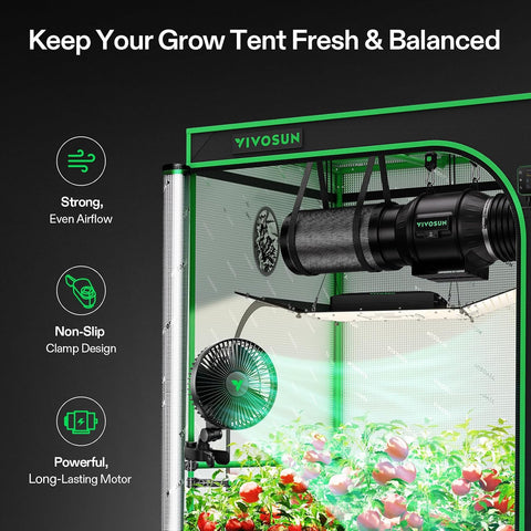 VIVOSUN AeroWave A6 Grow Tent Clip Fan, 6" Auto Oscillating Fan, 1-Pack