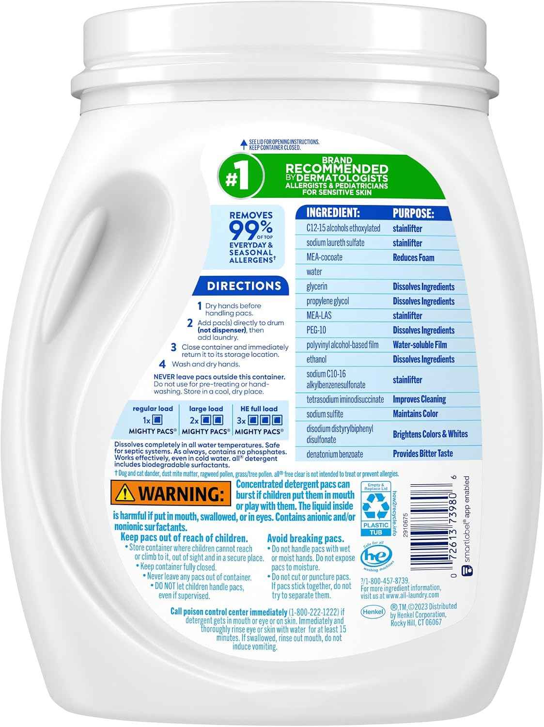 all free clear Laundry Detergent Pacs for Sensitive Skin, 66 Count, 2-Pack | Reduces static cling, hypoallergenic and gentle, dye free, dermatologist recommended, fragrance free