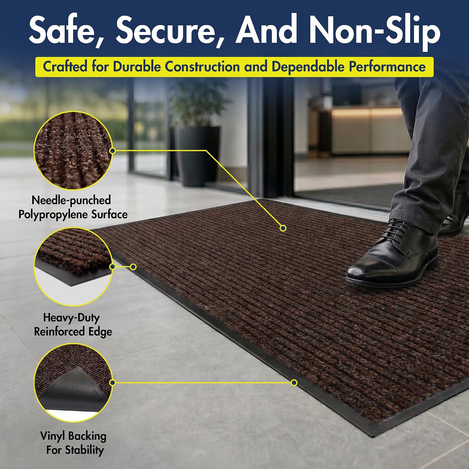 Notrax 109 Industrial Door Mat, 2' x 3' Brown, Made in the USA