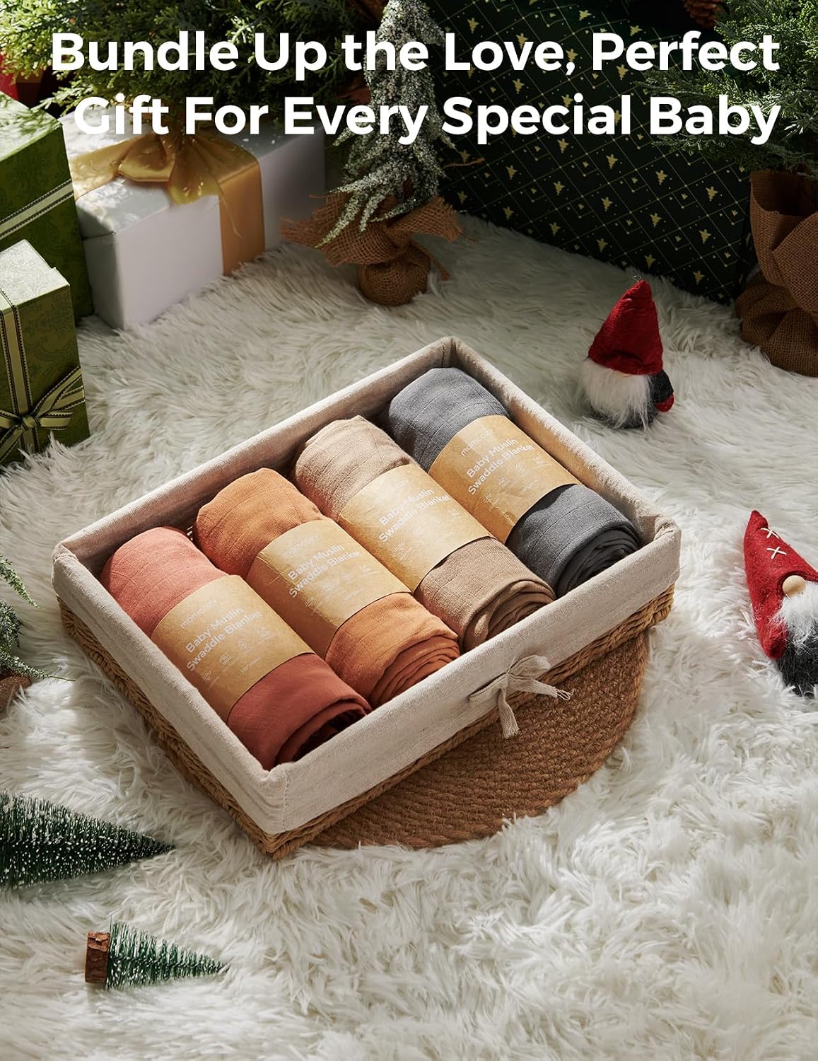 Momcozy Muslin Swaddle Blankets, 4-Pack, Large 47"x47" Soft Earth