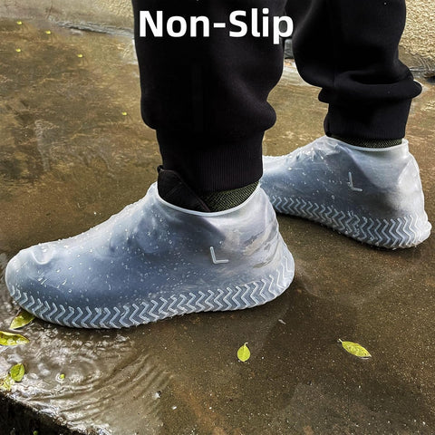 Waterproof Shoe Covers 2 Pairs, Non-Slip Reusable for Rain - Clear, L