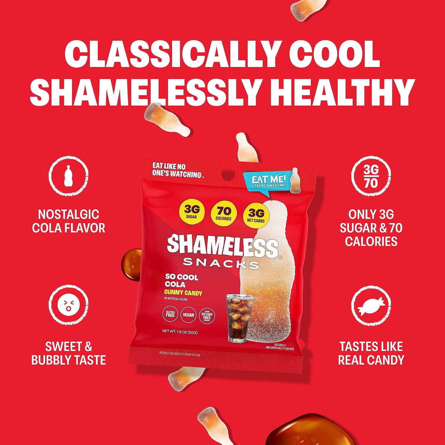 Shameless Snacks So Cool Cola Bottle Gummy Candy & Fruit Snacks - Keto