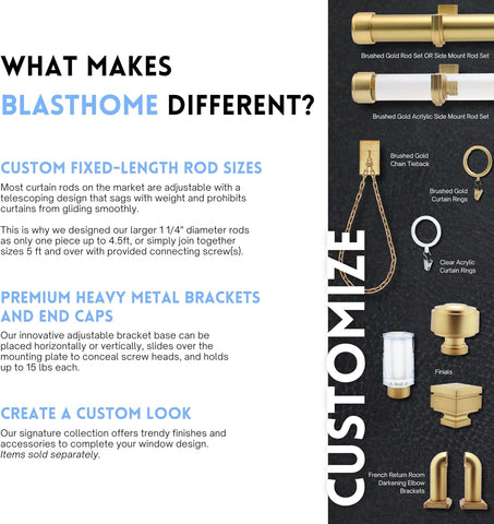 BlastHome® Luxury Smooth Glide Curtain Rings, 9 Pack, Brushed Gold
