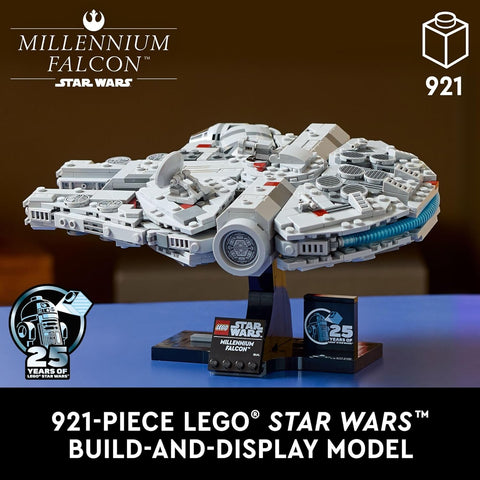 LEGO Star Wars Millennium Falcon 25th Anniversary Collectible - DIY Building Set for Adults, Men & Women, Ages 18+ - A New Hope Model with Display Stand - Star Wars Gift - 75375