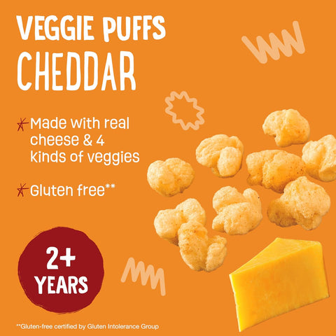 Earth's Best Organic Veggie Puffs for Toddlers 2 Years Old and Up, Cheddar Flavor, 1.55 Ounce Bag (Pack of 4)