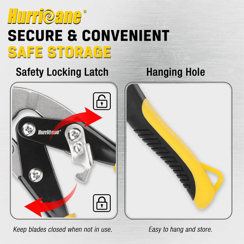 HURRICANE 10 inch Aviation Tin Snips, Straight Cut Metal Shears with Non-Slip Tyregrip Handle, Cr-V Steel Blades Shears for Thin Sheet Metal, Aluminum, Gutter & DIY Projects