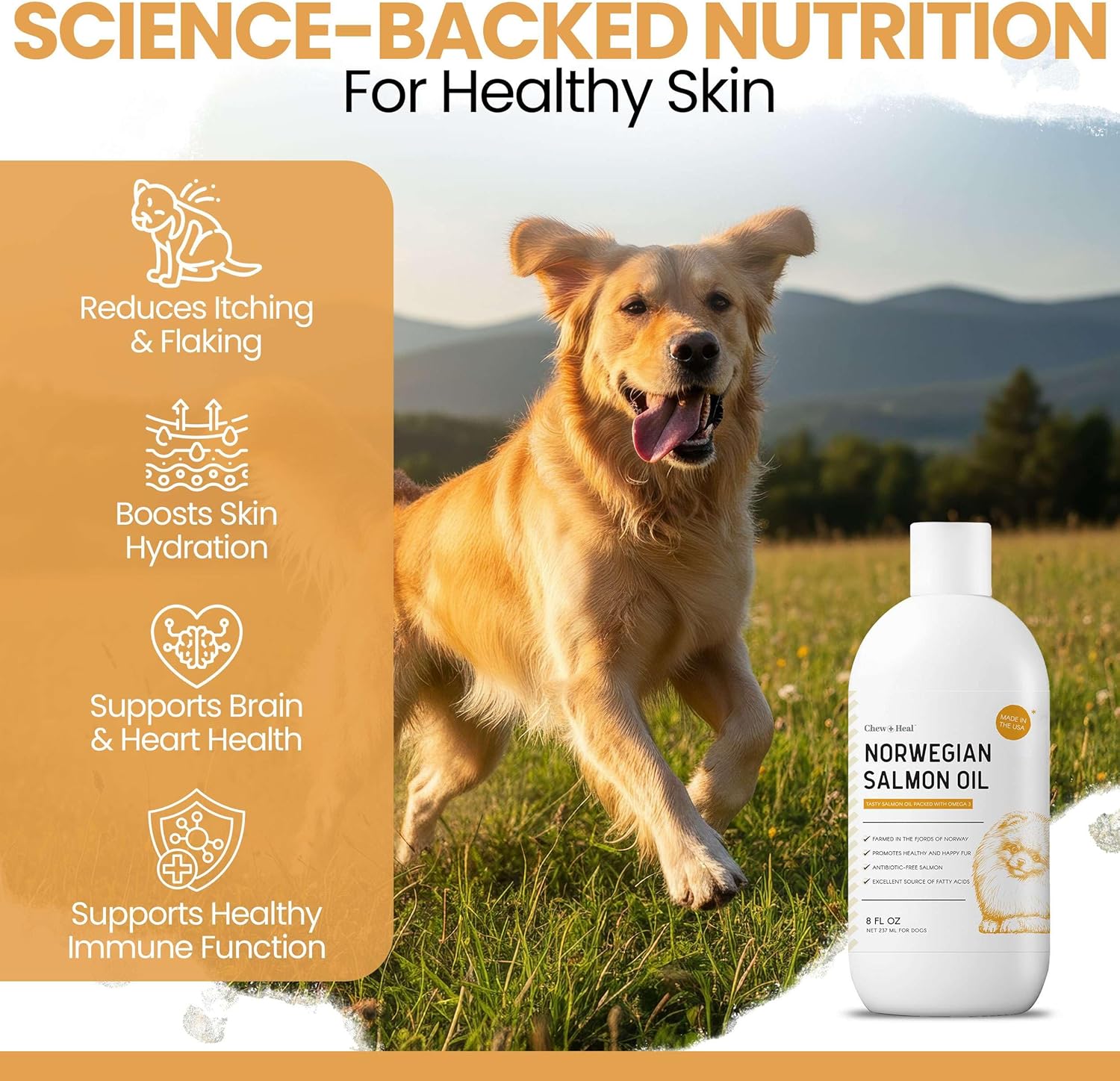 Salmon Oil for Dogs - Premium Fish Oil for Skin and Coat Health - Omega 3 Supplement - Supports Itchy Skin - 8 oz Liquid - Norwegian Dog Salmon Oil - Essential Dog Supplement