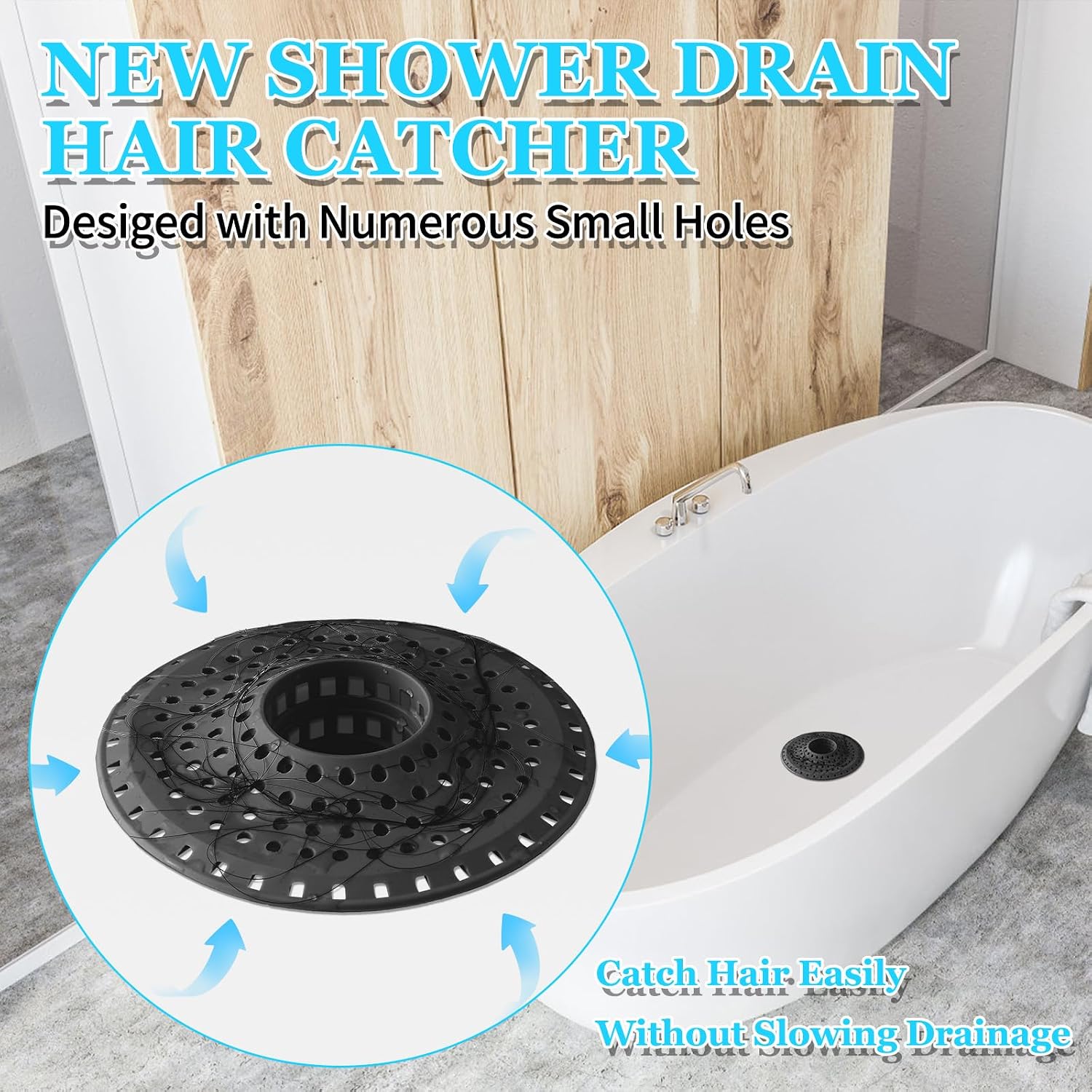 Aluvor Shower Hair Drain Catcher, Silicone Bathtub Drain Hair Catcher Strainer, All-in-one Tub Hair Catcher Drain Protector for 1.48'' to 1.76'' Regular Drains, 3PCS/Black