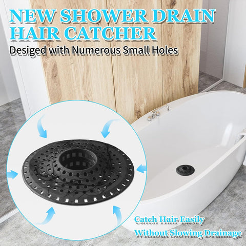 Aluvor Shower Hair Drain Catcher, Silicone Bathtub Drain Hair Catcher Strainer, All-in-one Tub Hair Catcher Drain Protector for 1.48'' to 1.76'' Regular Drains, 3PCS/Black