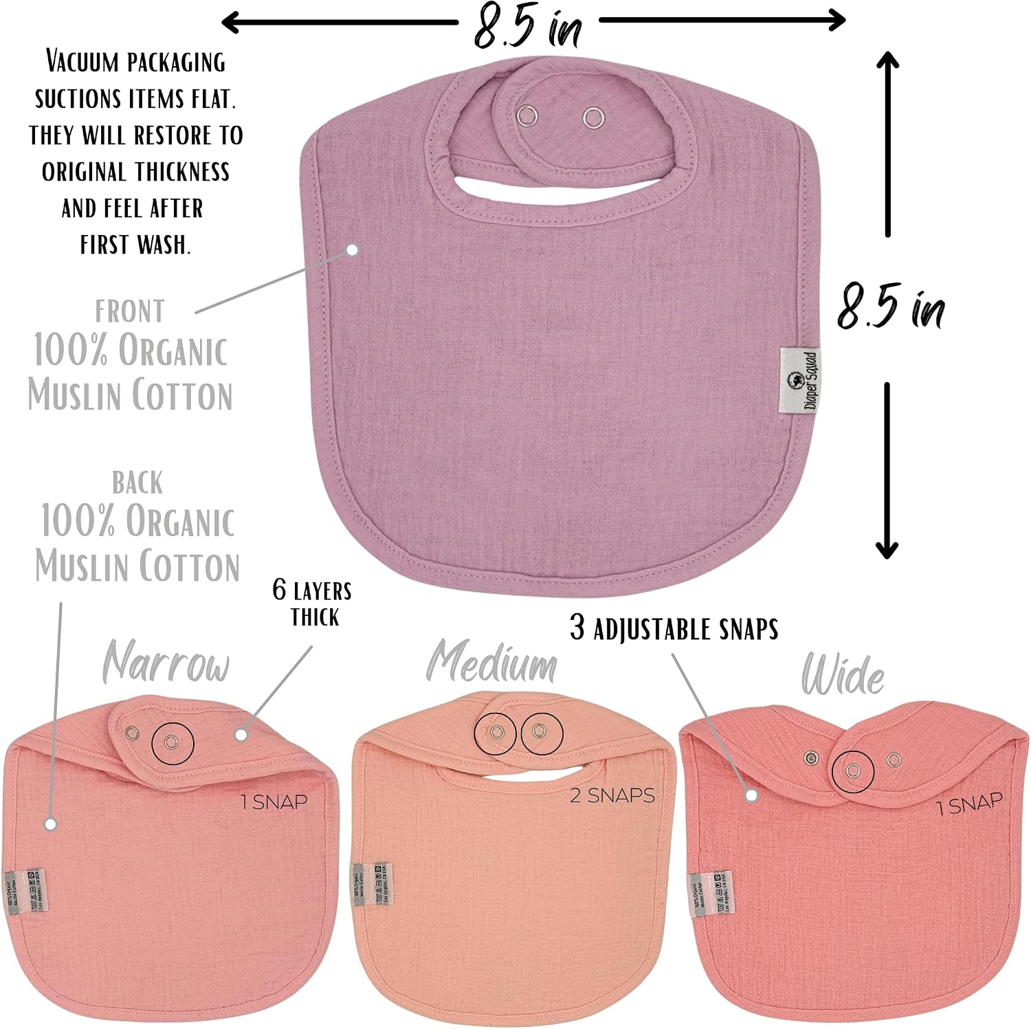 Diaper Squad 10-Pack Organic Cotton Baby Bibs for Baby Boy, Girl