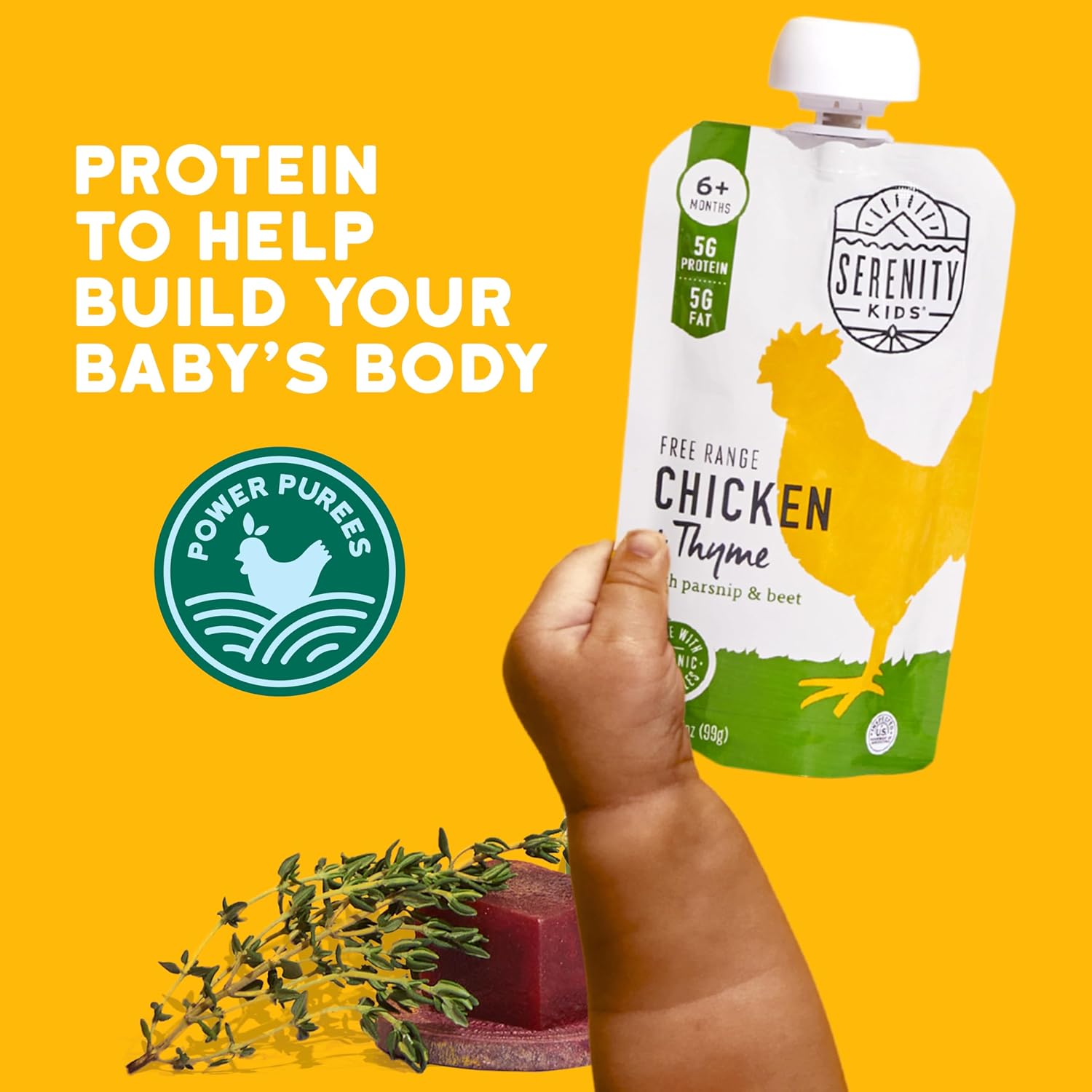 Serenity Kids Baby Food Pouches, Chicken & Thyme, No Added Sugar, 3.5 Oz