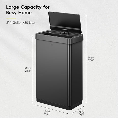EKO Mirage X 80 Liter / 21.1 Gallons Motion Sensor Trash Can or Recycling Bin, Automatic Large Kitchen Trash Can Touchless, Stainless Steel, Matte Black