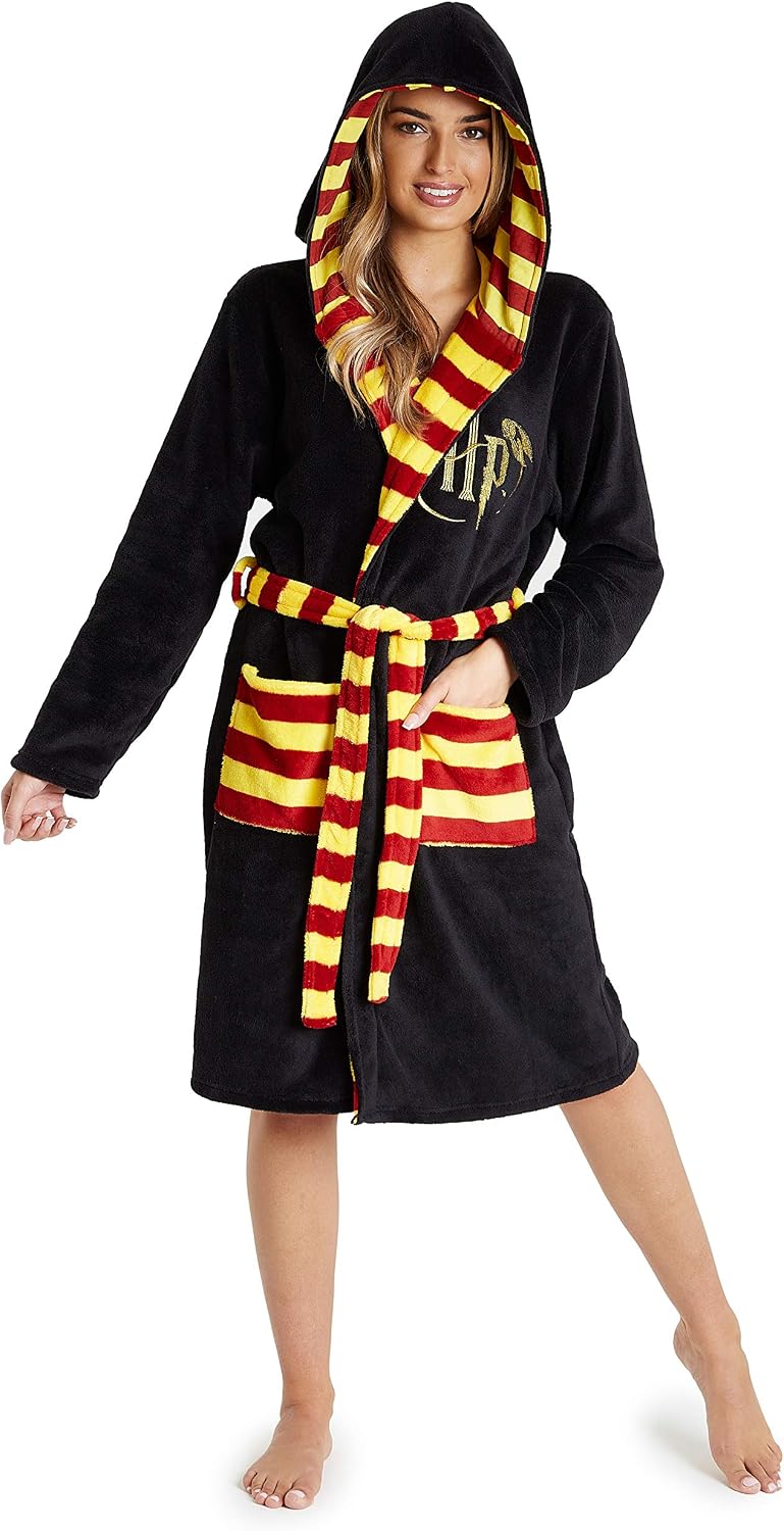 Harry Potter Dressing Gown, Adult Fleece Hooded Dressing Gowns For Women Or Men