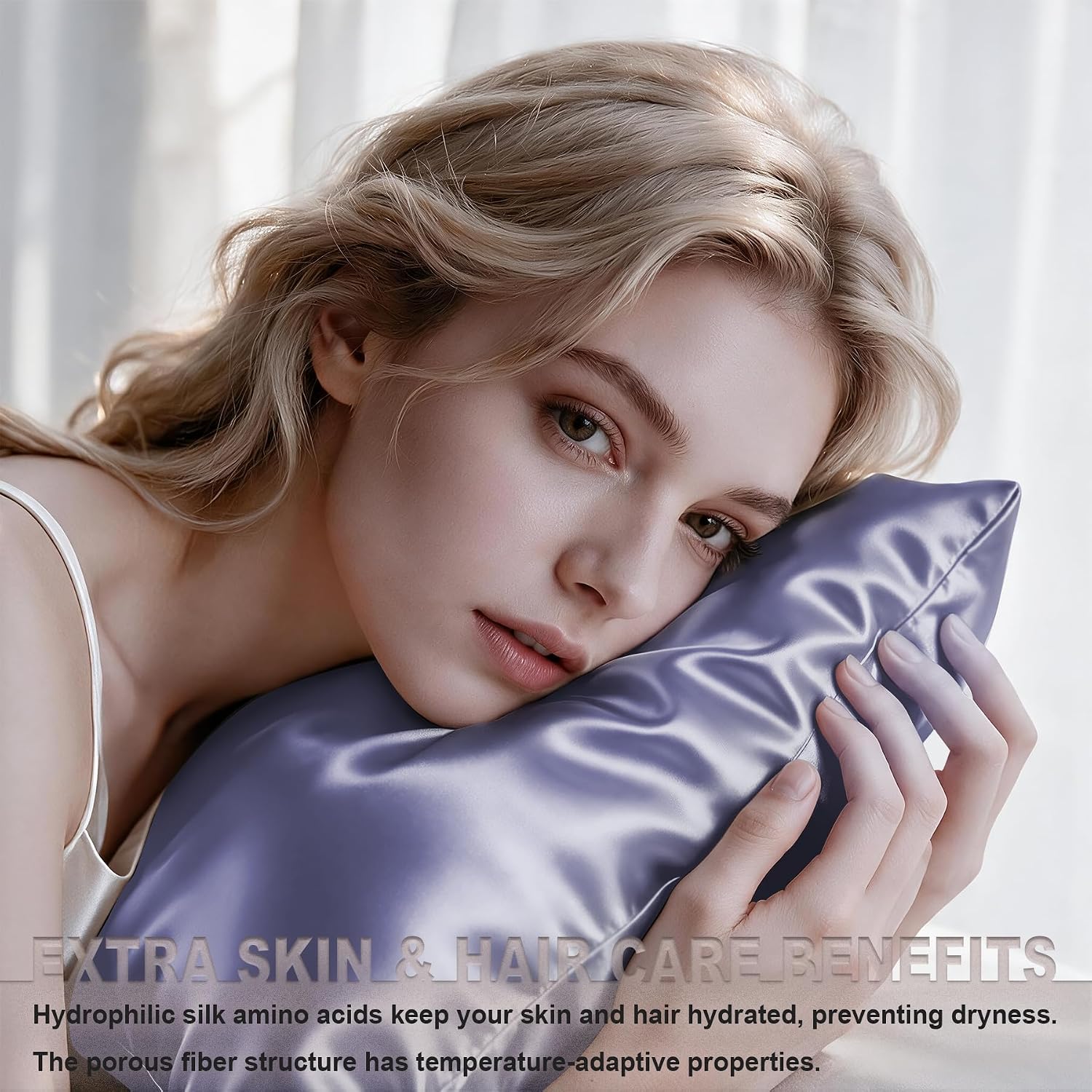 LYSHIN Silk Pillow Cases 2 Pack Queen Size with Zipper, Grayish Blue