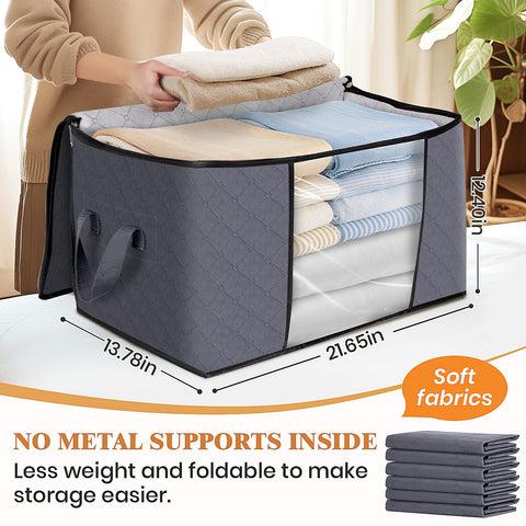 Fab totes 6 Pack Clothes Storage, Foldable Thick Fabric Blanket Storage Bags, Storage Containers for Organizing Bedroom, Closet, Clothing, Comforter, Organization and Storage with Handle,Grey