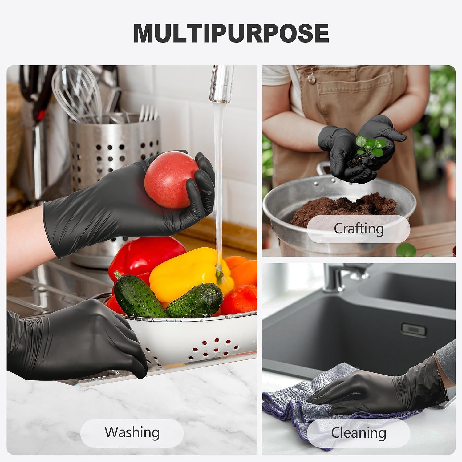 SWIFTLITE Black Vinyl Gloves, Food Grade Gloves Disposable Latex Free