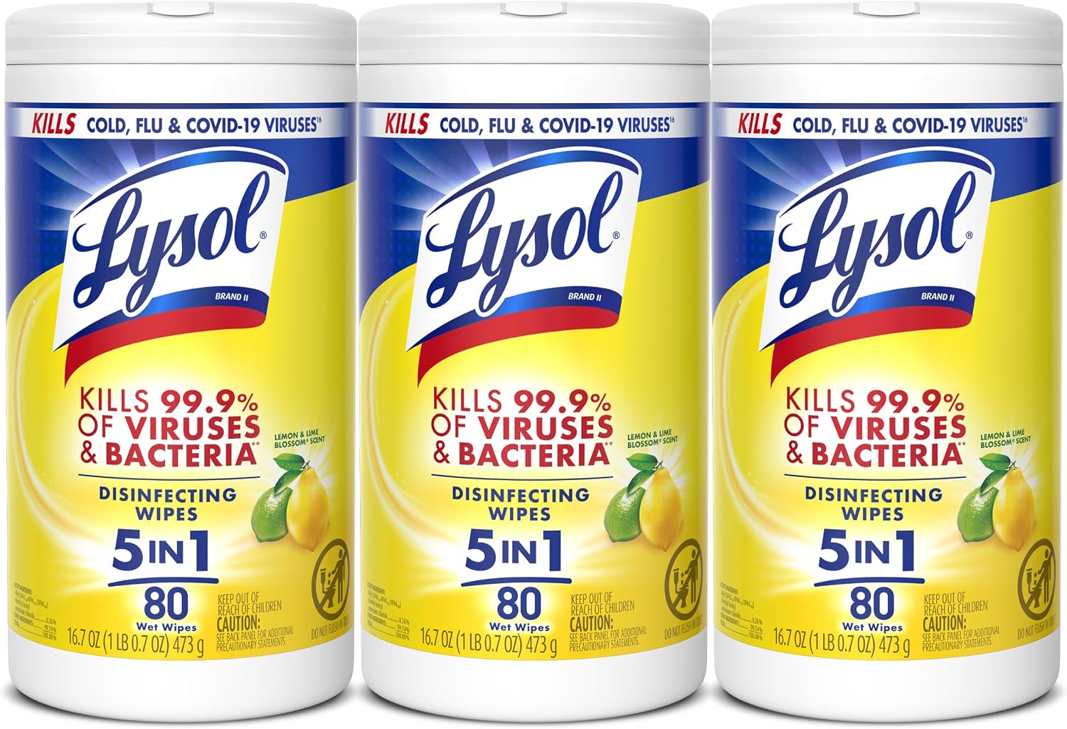 Lysol Disinfecting Wipes, Multi-Surface Cleaner, Lemon, 80 ct. (3 Pack)