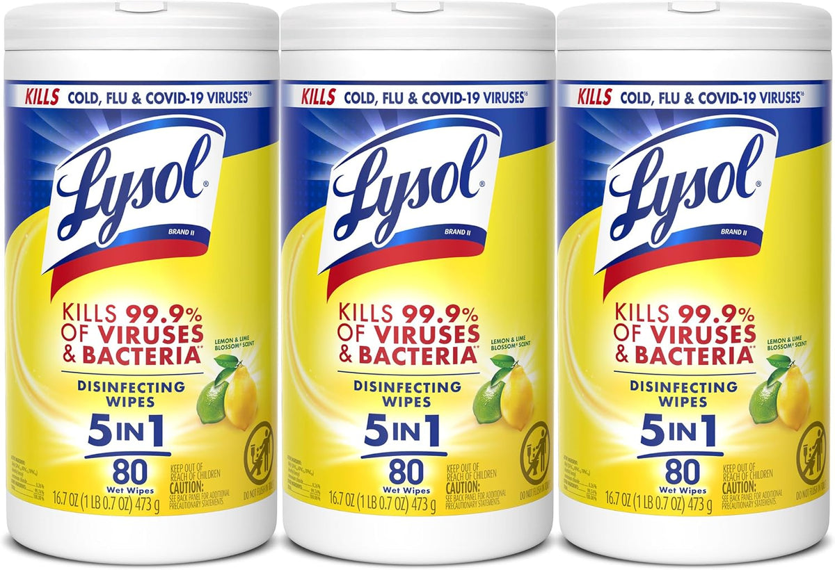 Lysol Disinfecting Wipes, Multi-Surface Cleaner, Lemon, 80 ct. (3 Pack)