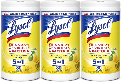 Lysol Disinfecting Wipes, Multi-Surface Cleaner, Lemon, 80 ct. (3 Pack)