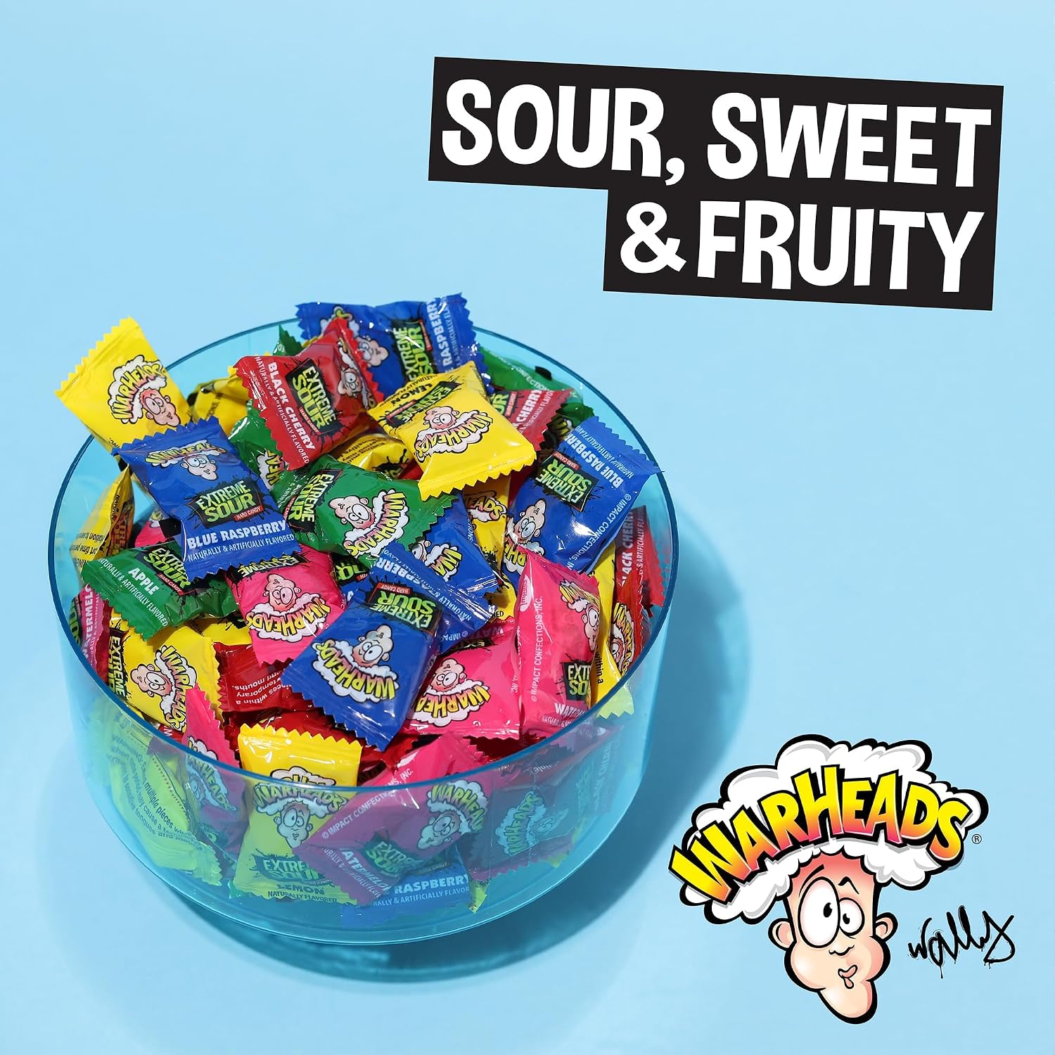 WARHEADS Extreme Sour Hard Candy Assorted Flavors 2 oz Portable Bag