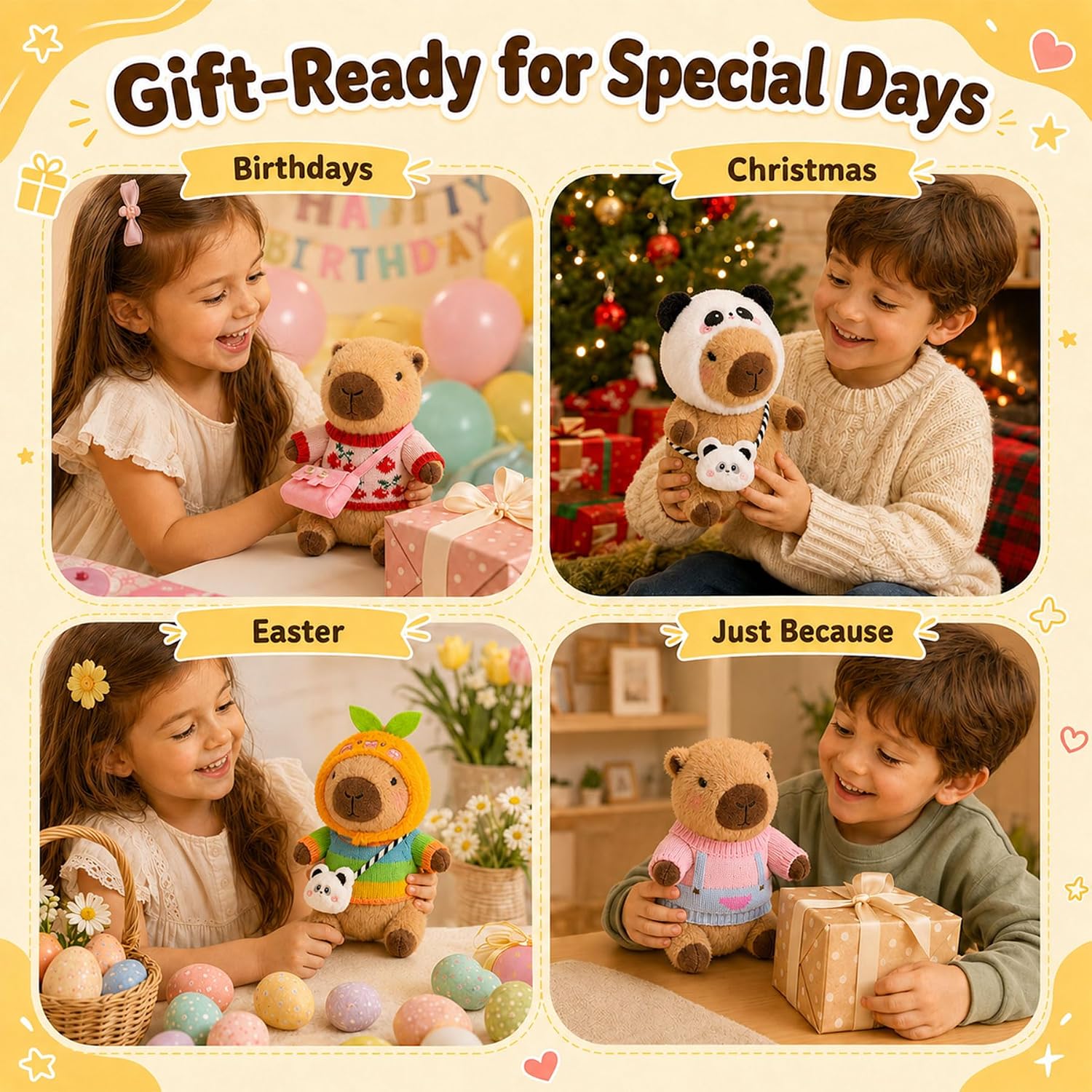 Capybara Plush with 9 Dress Up Clothes & Accessories