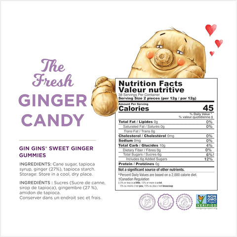 GIN GINS Sweet Ginger Gummies Made w/Fresh Ginger 3oz Bag 1Pk