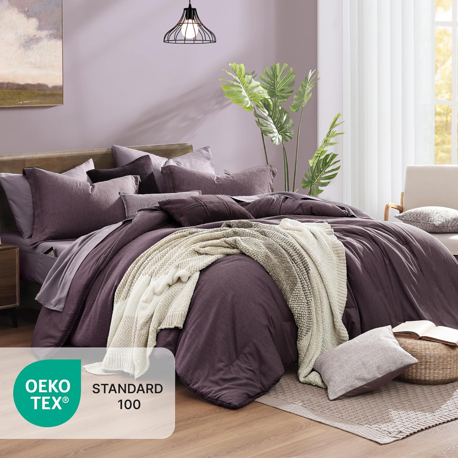 Monbix Full Size Comforter Set 7 Pieces Italian Plum Bed in a Bag