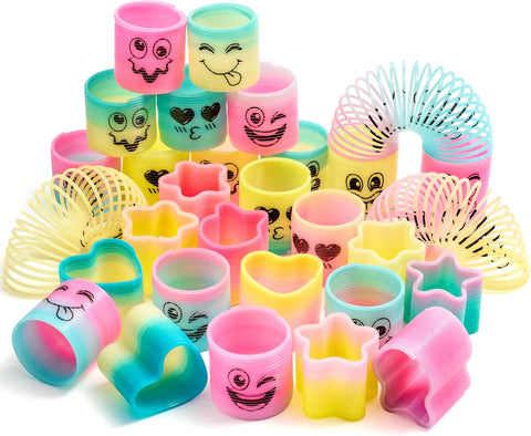 JOYIN 120 Pcs Spring Rainbow Party Favor, Mini Plastic Coil Spring Toy, Fidget Stress Coil Mini Springs Bulk Toys for Carnival Prize Birthday, Classroom Goodie Bag Stuffers