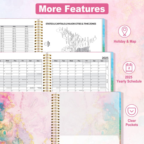 SUNEE 2025 Weekly and Monthly Planner - from January 2025 - December 2025, 8.5"x11" Daily Agenda Planner with Monthly Tab, Flexible Cover, Note Pages, Pockets, Bookmark, Spiral Binding, Marble