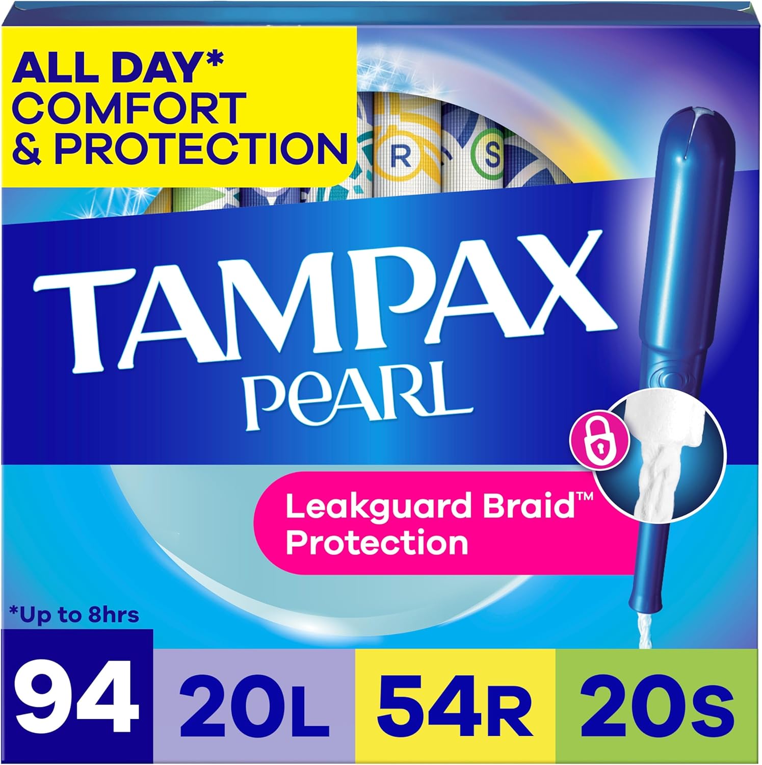 Tampax Pearl Tampons for Women Multipack, with LeakGuard Braid, Light/Regular/Super Absorbency, Unscented, 94 Count (2 Packs of 47) (Packaging May Vary)
