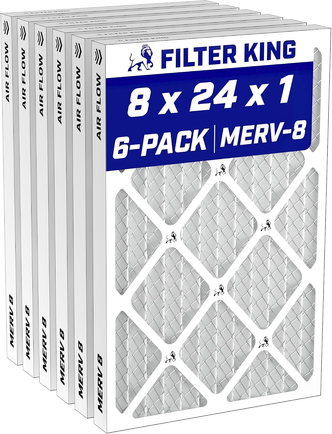 Filter King 8x24x1 Air Filter MERV 8, AC Furnace Filters (6-Pack)