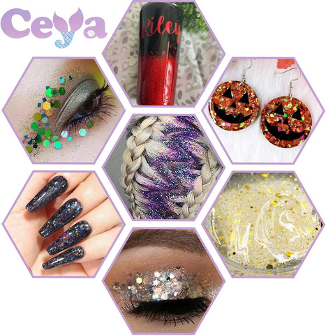 Ceya Holographic Chunky Glitter, 1 LB/ 16OZ Laser Blue Bulk Craft Glitter