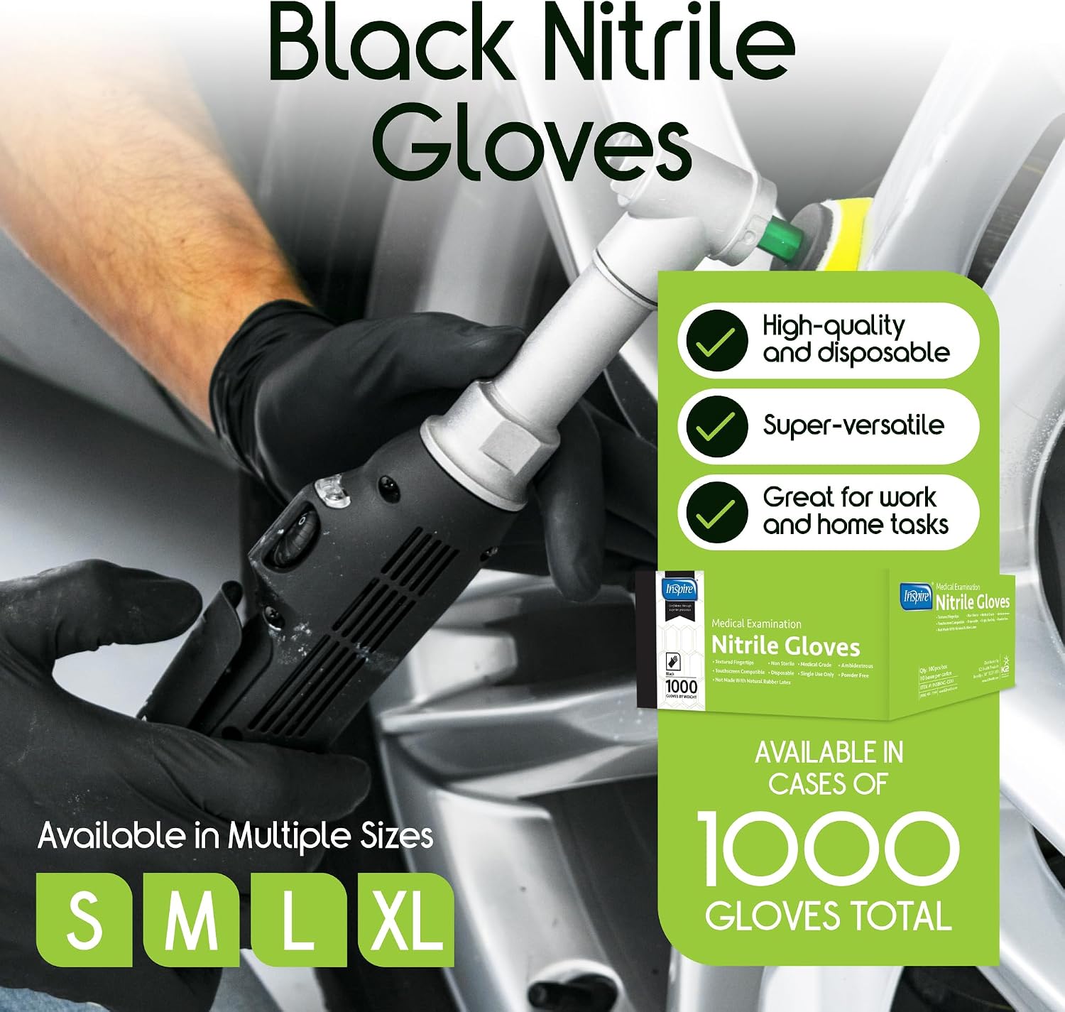Inspire Black Nitrile Gloves | THE ORIGINAL Quality Black Gloves Disposable Latex Free | 4.5 Medical examination