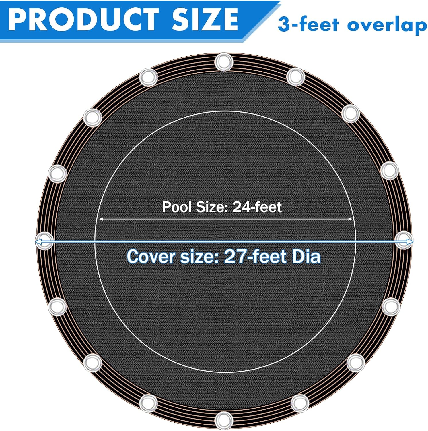 Pool Leaf Net Cover 24 ft Round, Fine Mesh Leaf Net for Above Ground Pool, Winter Pool Cover 24 ft Round Above Ground, with Winch & Cable, Cover Size: 27-Feet Dia (Includes 3-feet Overlap)