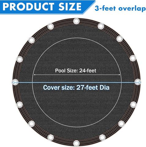 Pool Leaf Net Cover 24 ft Round, Fine Mesh Leaf Net for Above Ground Pool, Winter Pool Cover 24 ft Round Above Ground, with Winch & Cable, Cover Size: 27-Feet Dia (Includes 3-feet Overlap)