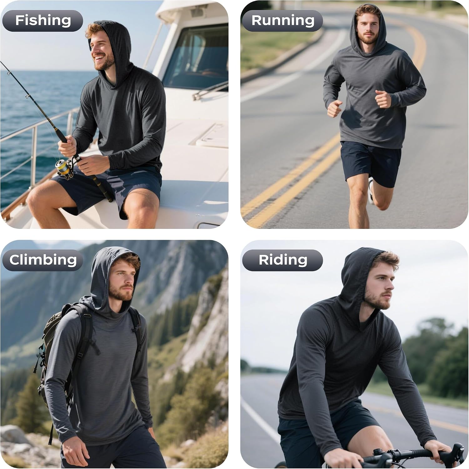 ProtectX 2 Pack Men Hi Vis Lightweight Long Sun Hoodie, Sun Shirt with Hood