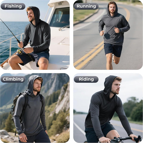 ProtectX 2 Pack Men Hi Vis Lightweight Long Sun Hoodie, Sun Shirt with Hood