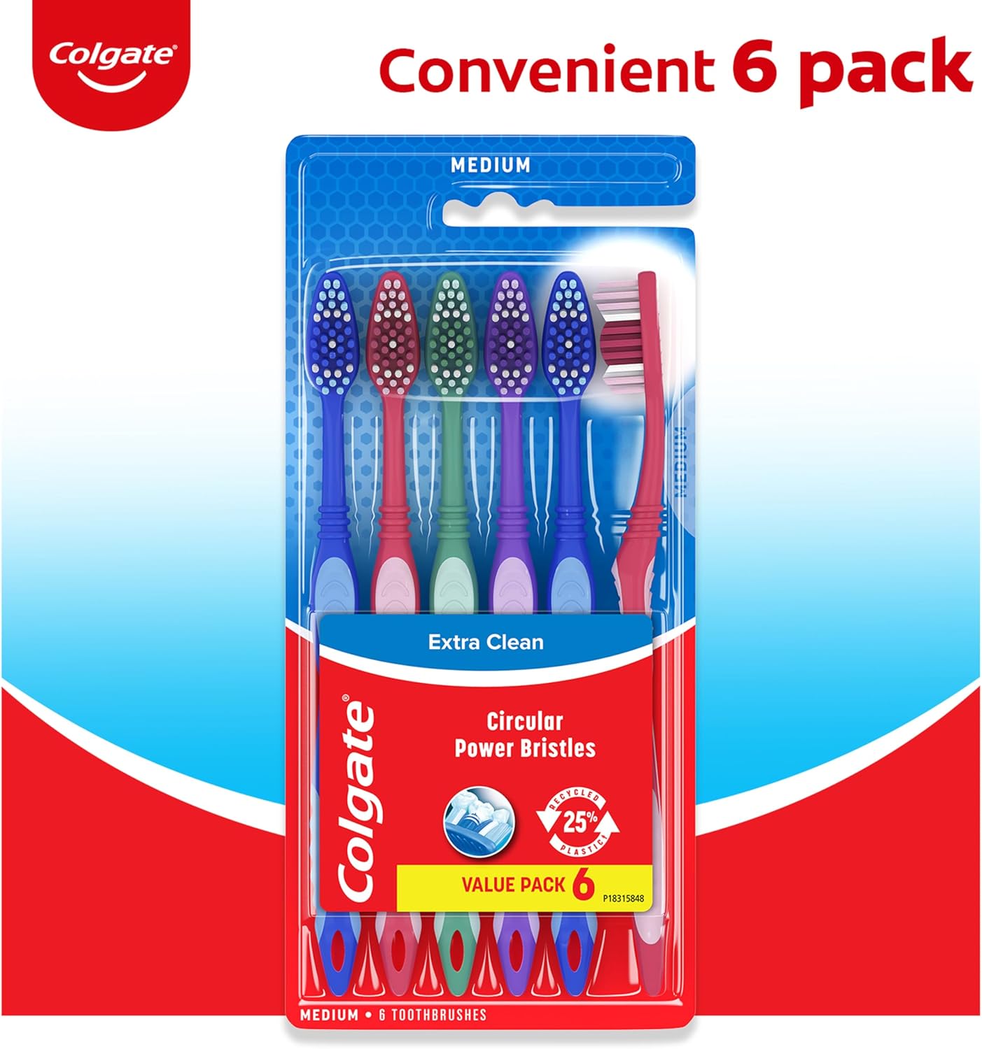 Colgate Extra Clean Medium Toothbrushes, 6 Pack