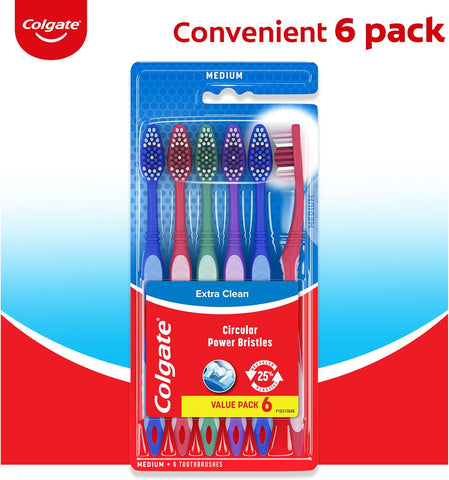 Colgate Extra Clean Medium Toothbrushes, 6 Pack