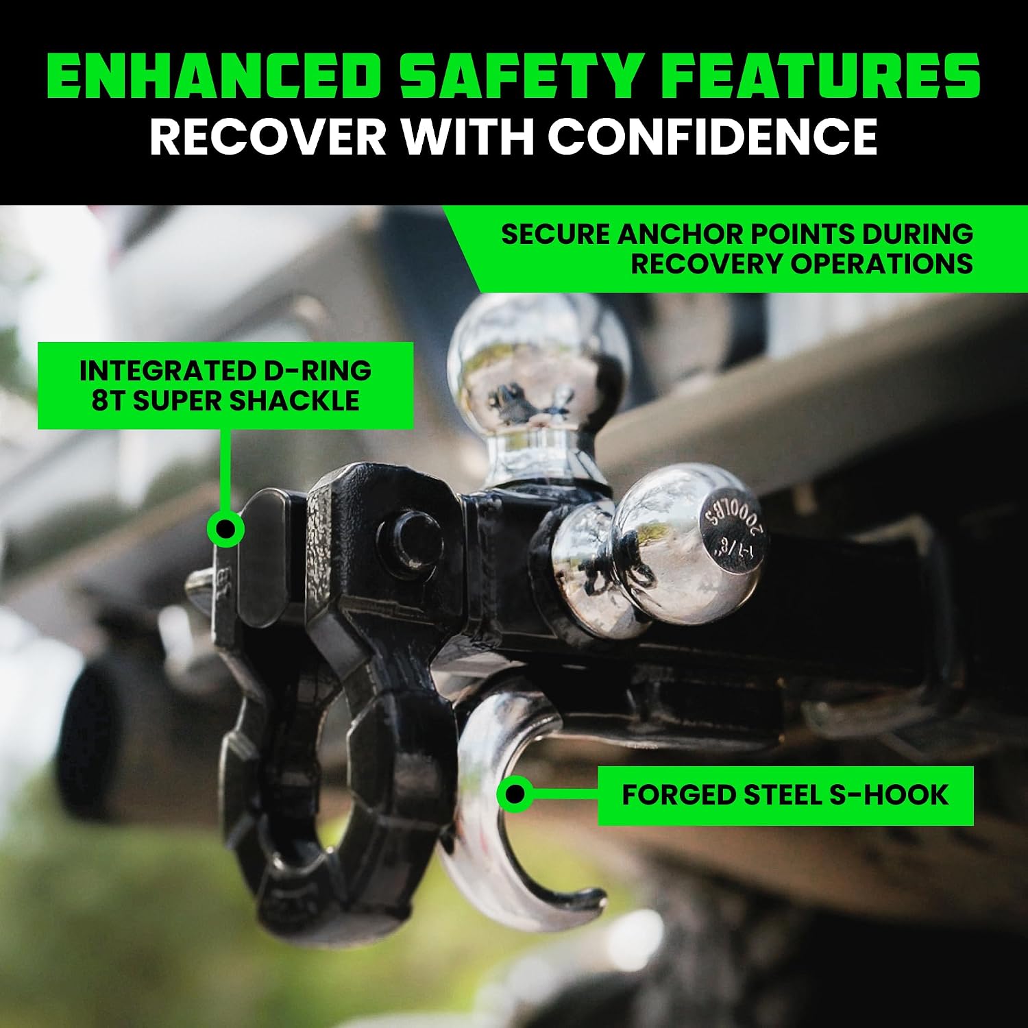 Rhino USA Trailer Hitch Tri-Ball Mount with Hook & Shackle - 2in Receiver