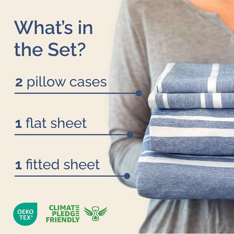 Full Size 4 Piece Sheet Set - Breathable & Cooling Sheets - Blue Stripes