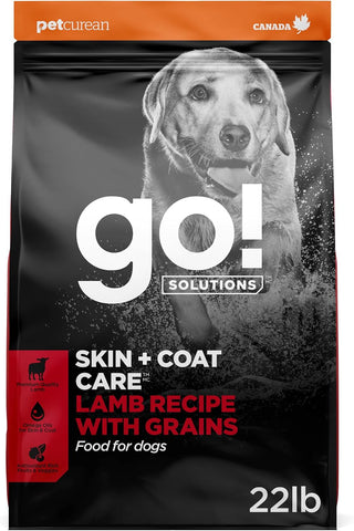 Go! Solutions Skin + Coat Care Lamb Dry Dog Food with Grains, Chicken-Free, Healthy Kibble with Omega-3s & 6s for Soft, Shiny Fur, for Puppies, Adults, & Seniors, 22 lb Bag
