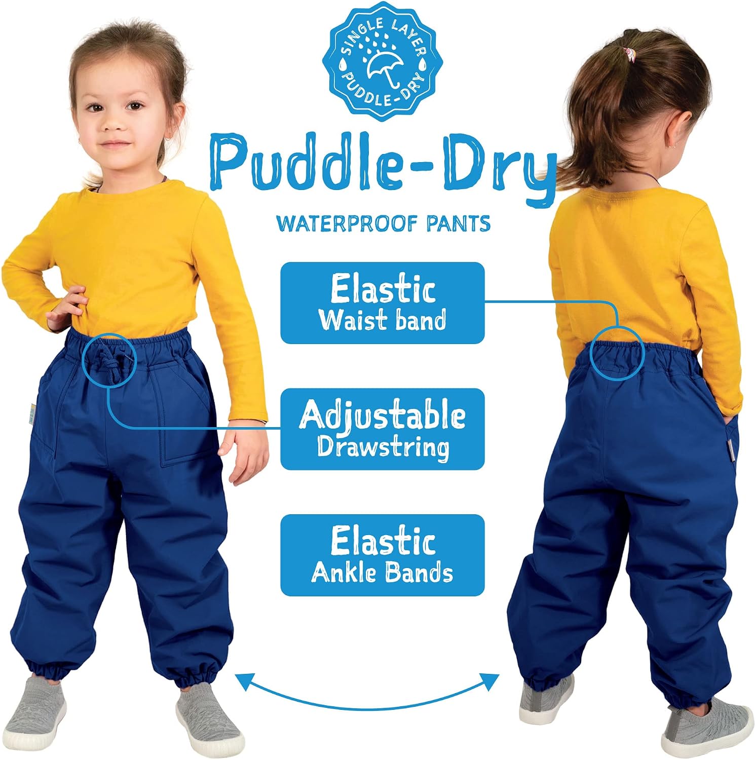 JAN & JUL Girls' Puddle-Dry Rain Pants for Toddlers