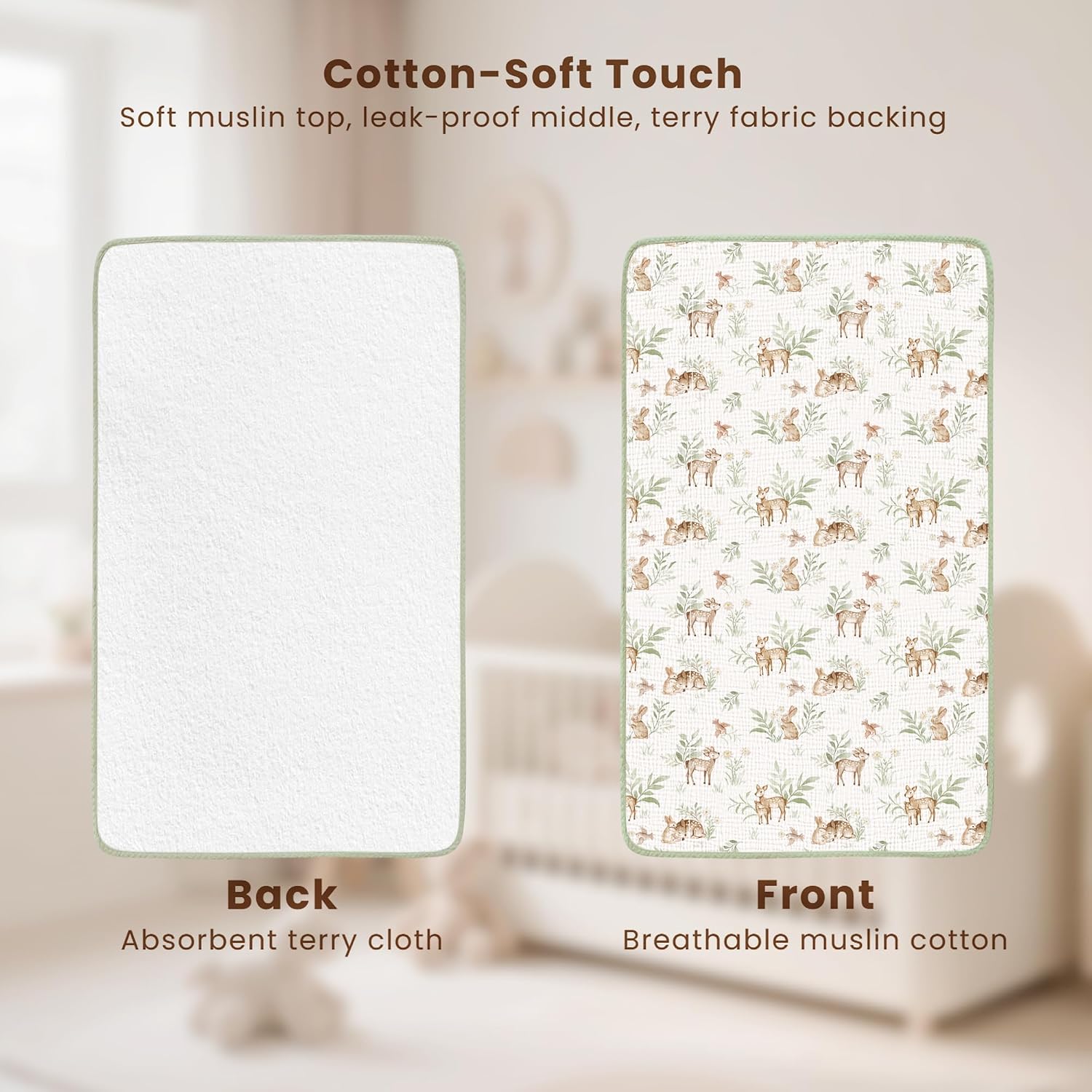 Konssy 2 Pack Waterproof Muslin Portable Changing Pad, Diaper Changing Mat