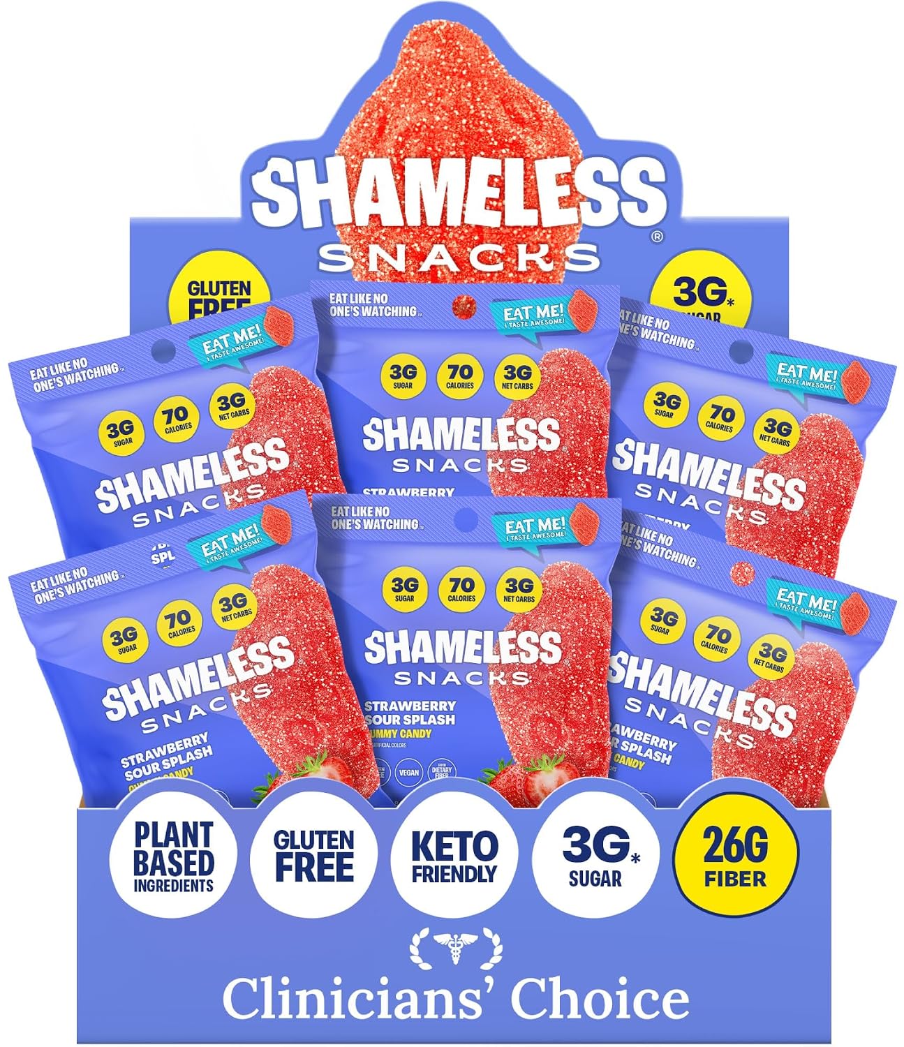 Shameless Snacks Strawberry Sour Splash Gummy Candy & Fruit Snacks - Keto
