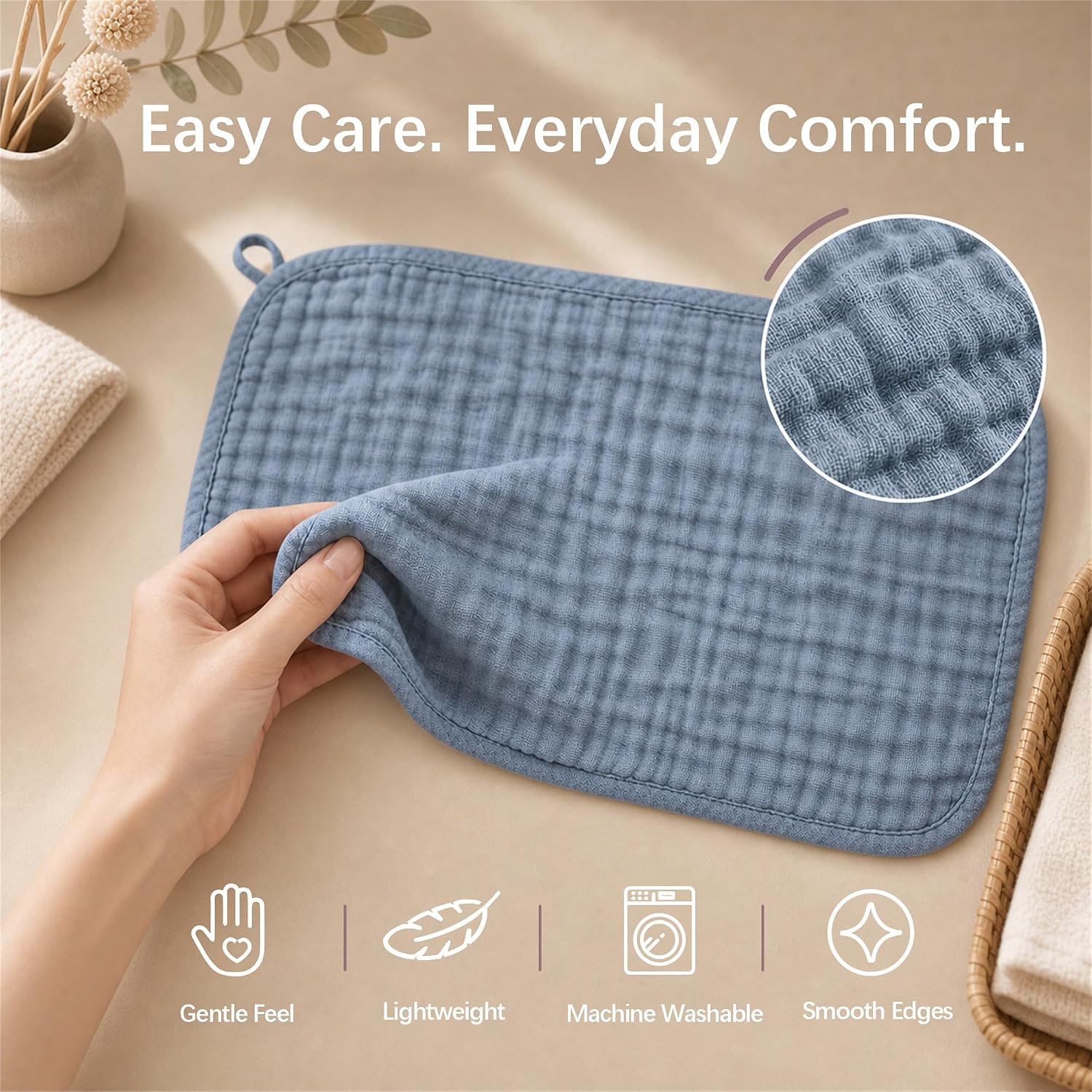 Ease Cubs 12 Pack Muslin Burp Cloths Large 100% Cotton Hand Washcloths, Baby Essentials Absorbent and Soft Burping Rags for Newborn Registry, 20" X10", Slate, Grey and Navy Series